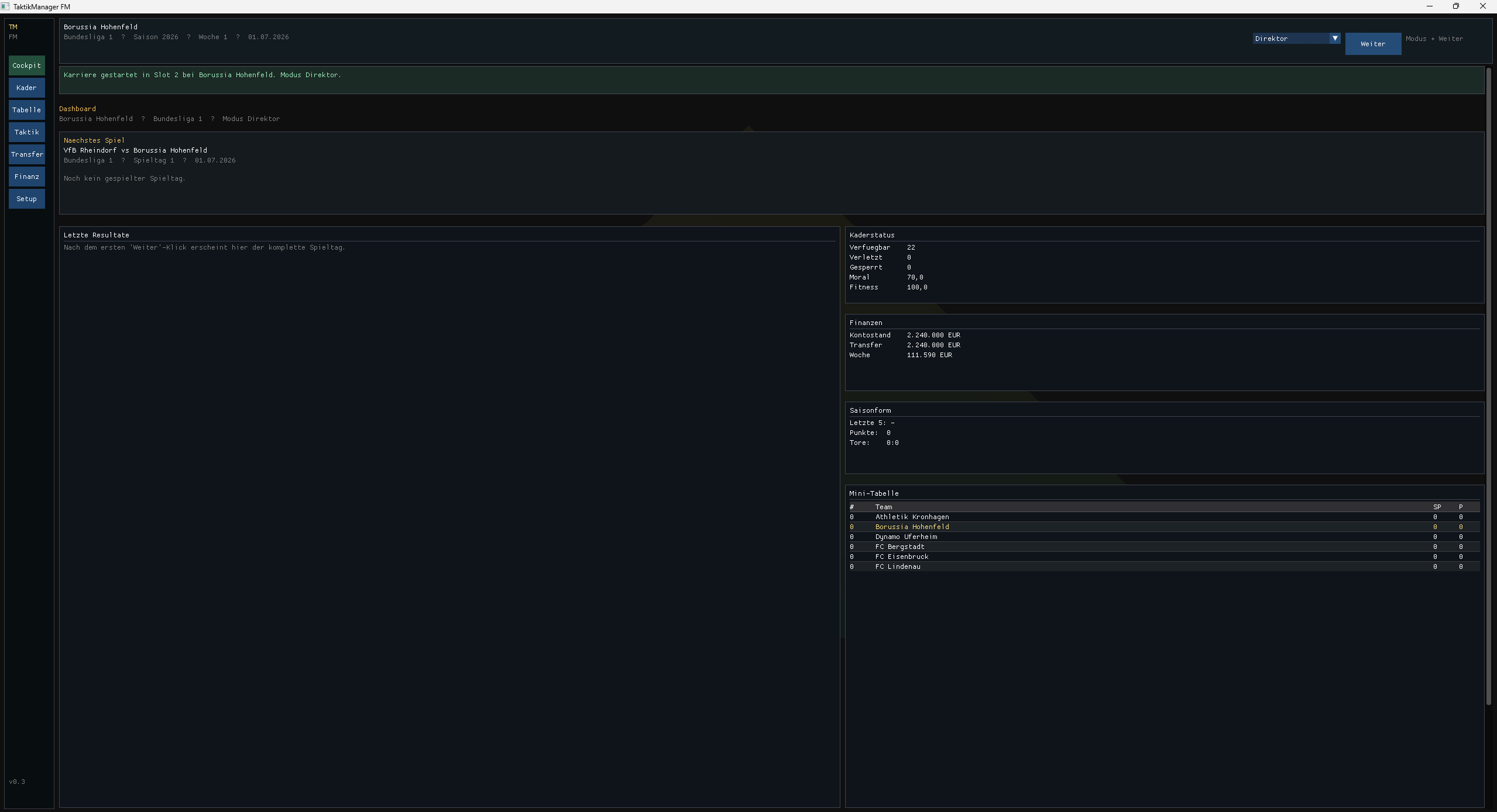 Dashboard &mdash; Saison&uuml;bersicht