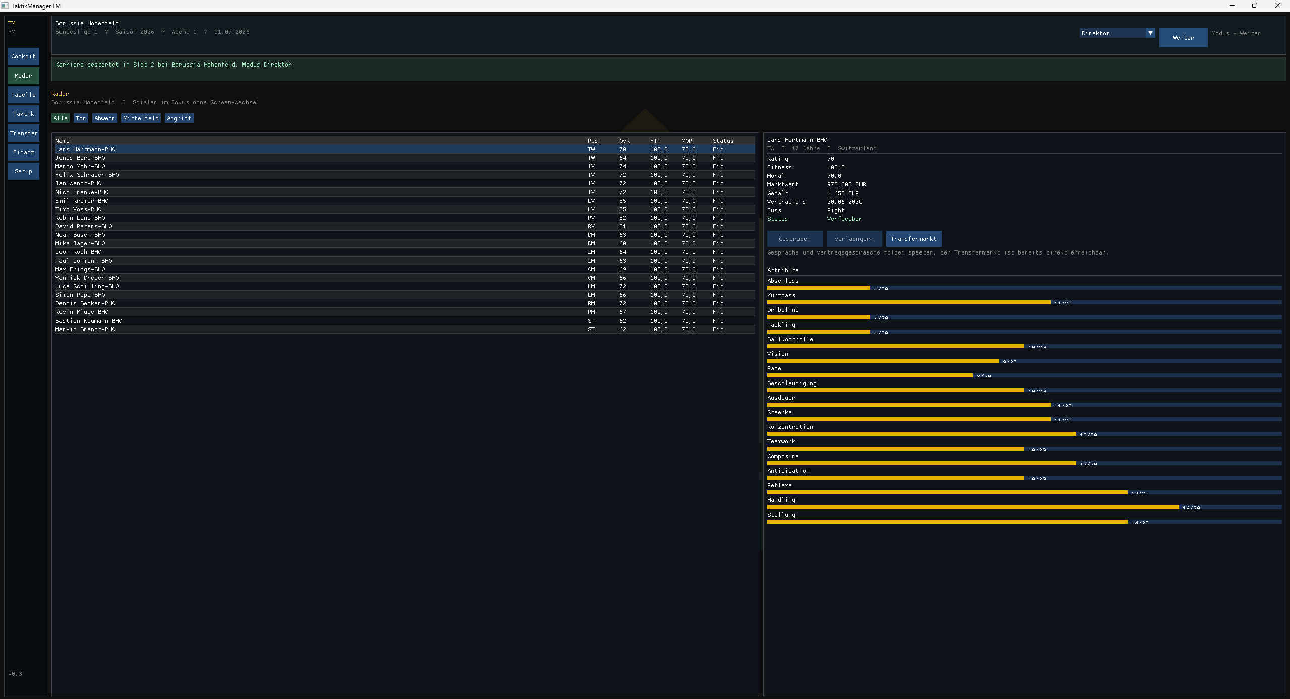 Kader &mdash; Spieler-Attribute