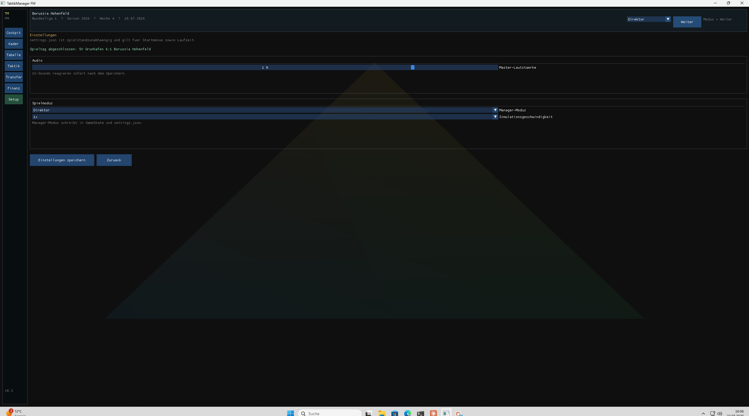 Spielstart &mdash; Setup